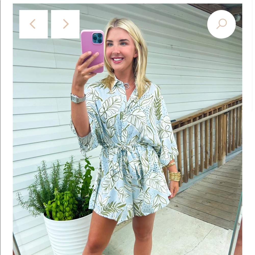 Karlie Green and White Leaf Print Dress